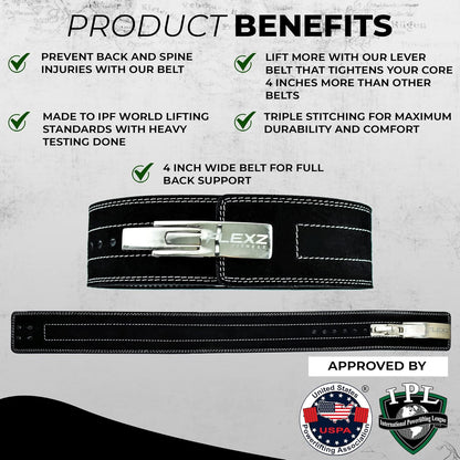 Flexz Fitness Lever Weight Lifting Belt Leather - 10MM 13MM Powerlifting Gym Belts for Men & Women - Lower Back Support for Weightlifting Deadlifts Squats Heavy Duty IPF Bodybuilding