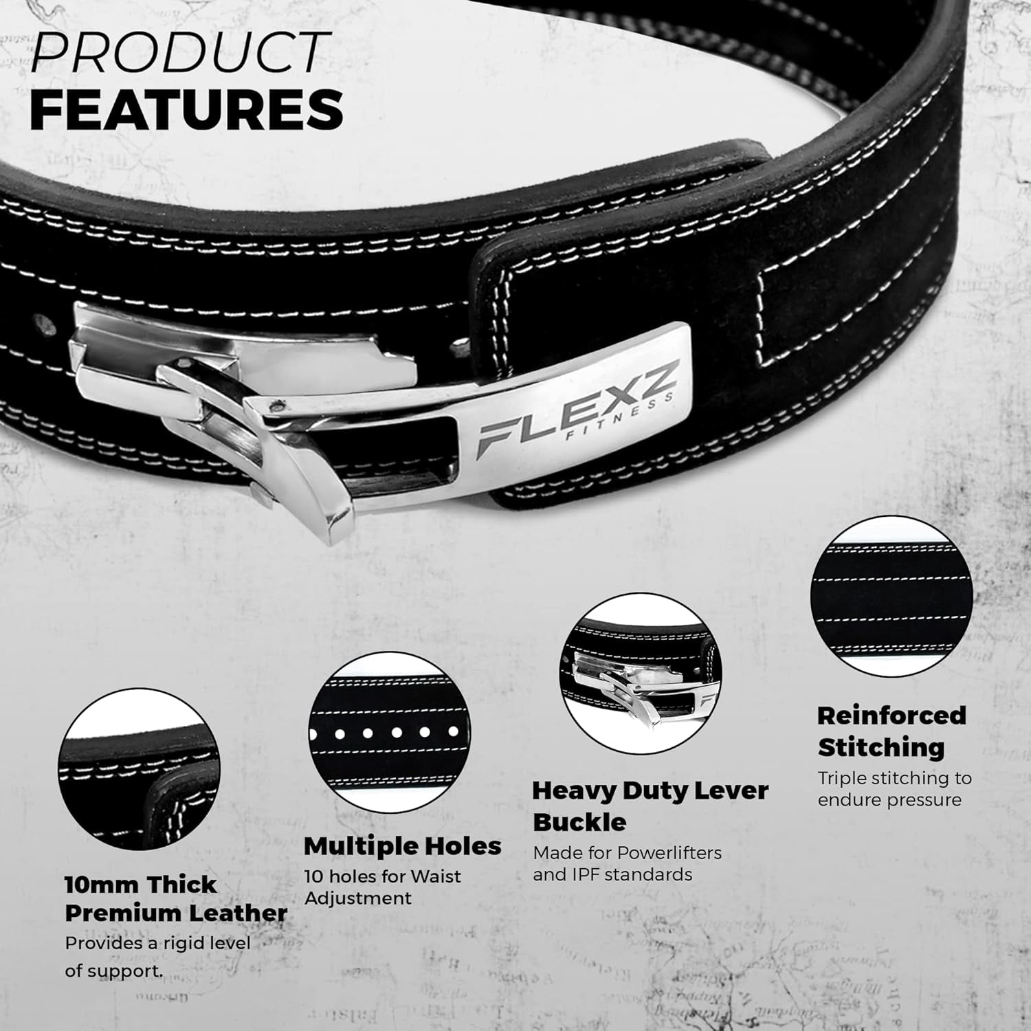 Flexz Fitness Lever Weight Lifting Belt Leather - 10MM 13MM Powerlifting Gym Belts for Men & Women - Lower Back Support for Weightlifting Deadlifts Squats Heavy Duty IPF Bodybuilding