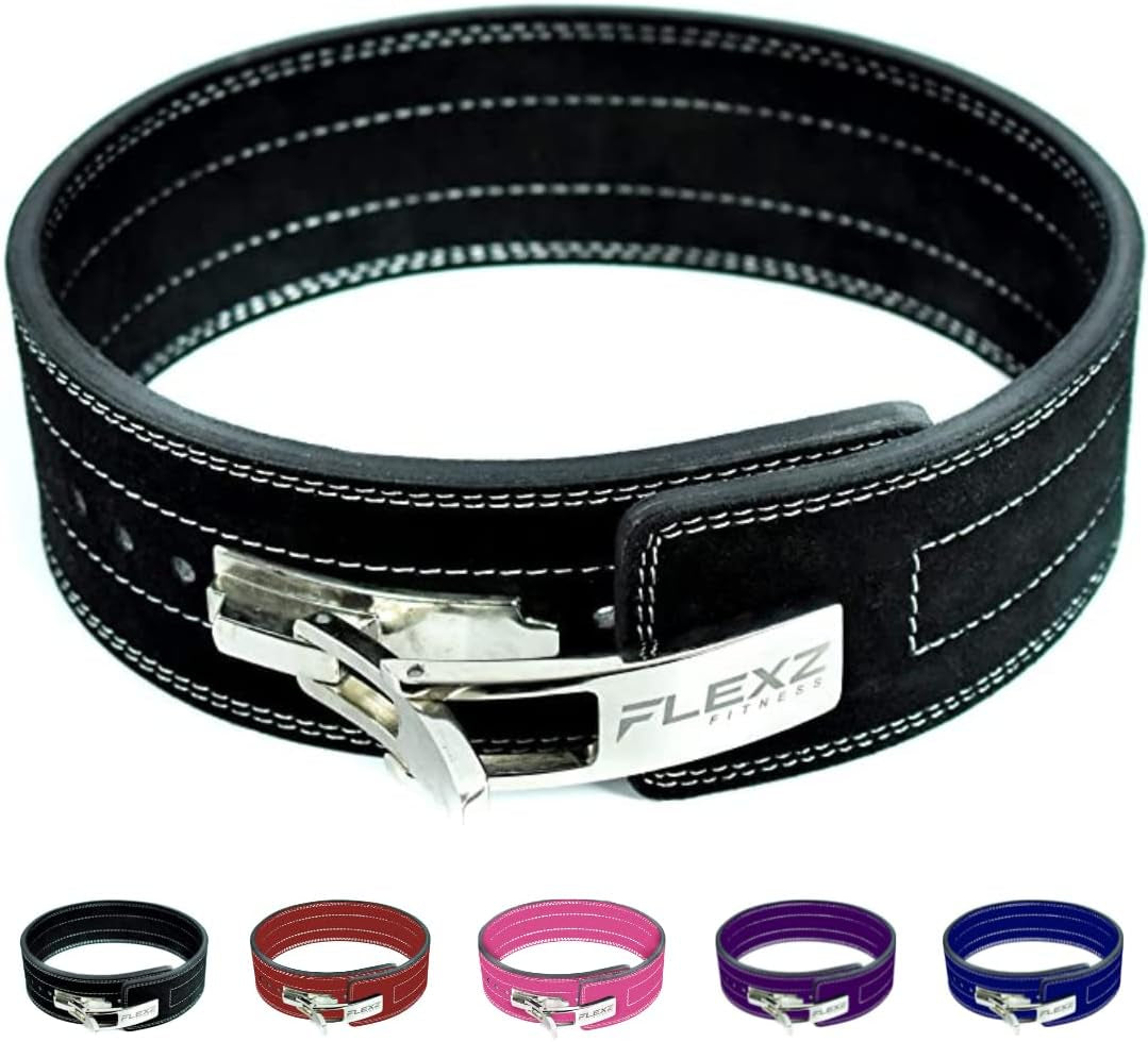 Flexz Fitness Lever Weight Lifting Belt Leather - 10MM 13MM Powerlifting Gym Belts for Men & Women - Lower Back Support for Weightlifting Deadlifts Squats Heavy Duty IPF Bodybuilding